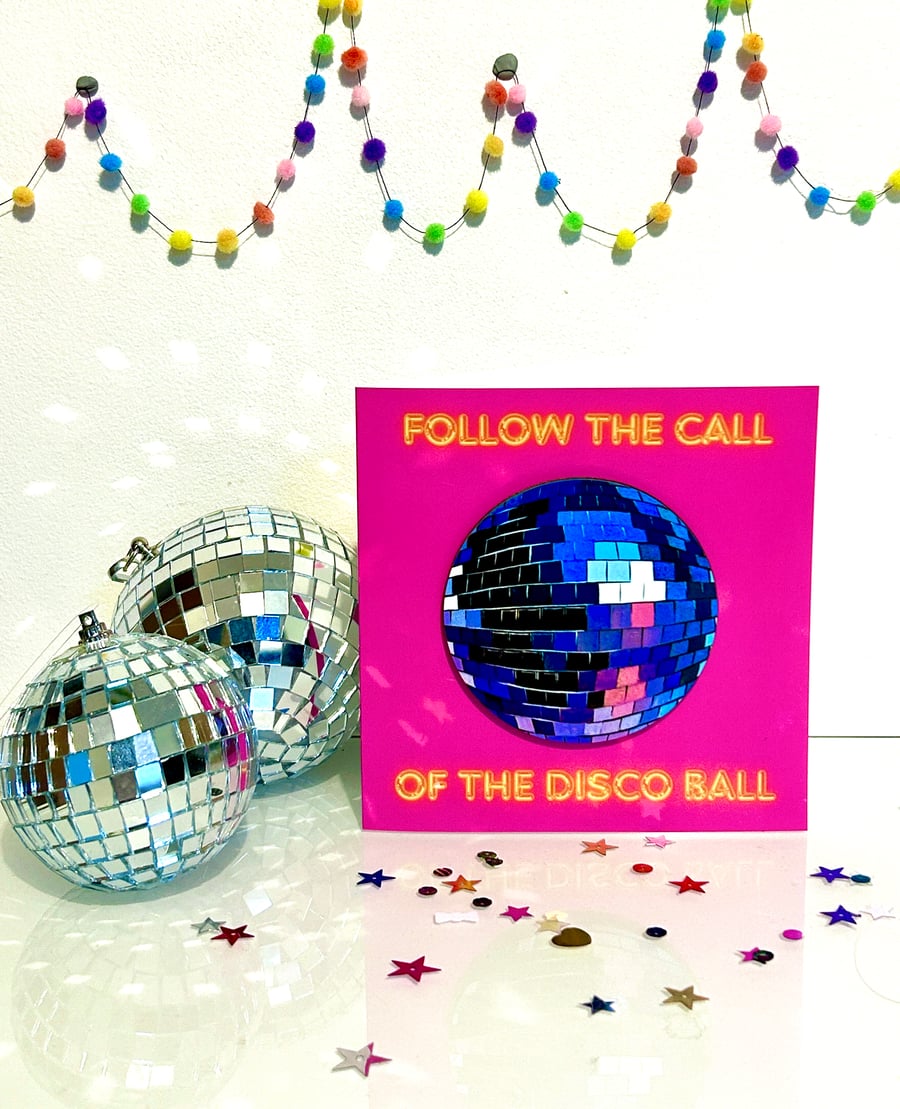 Disco ball greeting card - includes detachable coaster gift