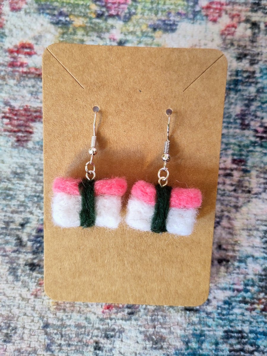 Needle-felted sushi earrings