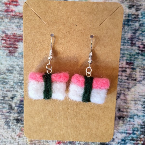 Needle-felted sushi earrings