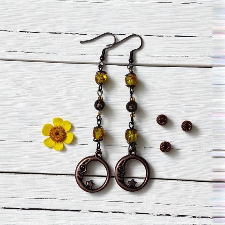 Bronze Vintage, moon earrings, mystical jewellery, boho jewellery, moon jeweller