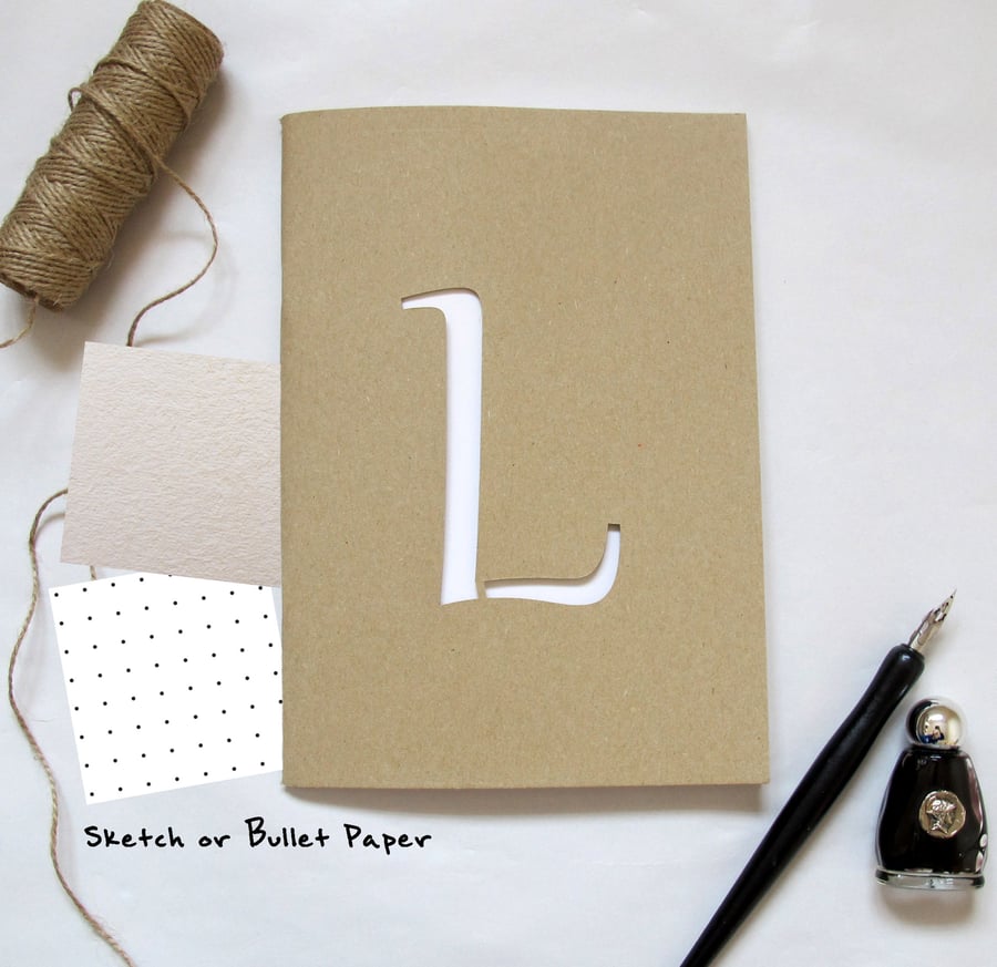 Initialed Cutout Kraft Sketchbook or Dotted Journal