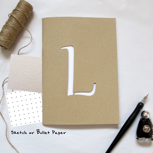 Initialed Cutout Kraft Sketchbook or Dotted Journal