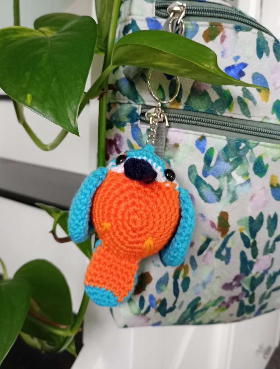 Crochet Kingfisher Keyring bag charm