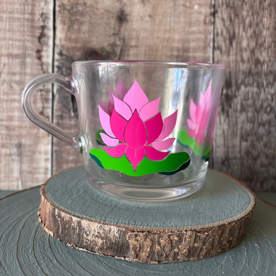 Lotus Glass Mug, Water Lily, Floral Glass Mug, Summer Flower Cup, Botanical Gift