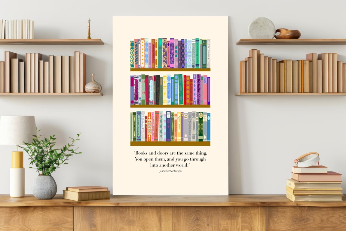 Books and Doors Are the Same Thing - Colourful Bookshelf Print - Book Lover