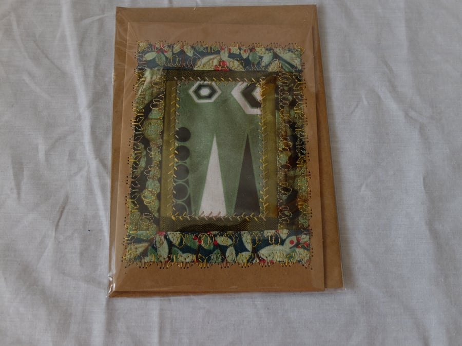hand made backgammon themed card, greens