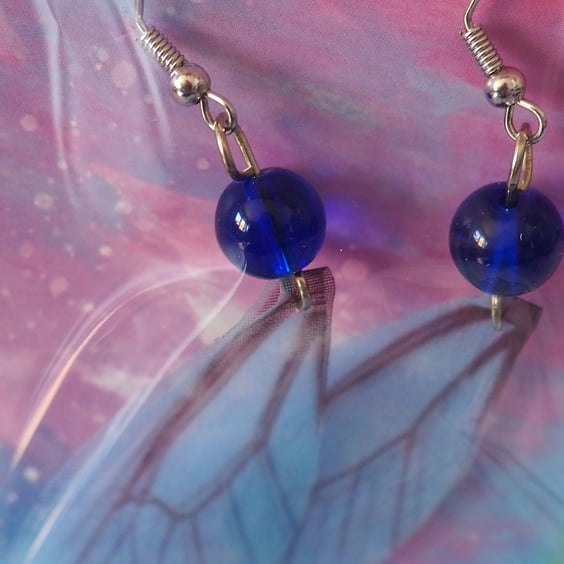 Butterfly Wing Dangle Earrings Blue Wings with Blue Beads