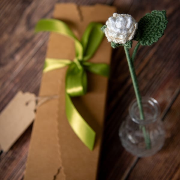 White Rose Crochet Bookmark with Gift Packaging