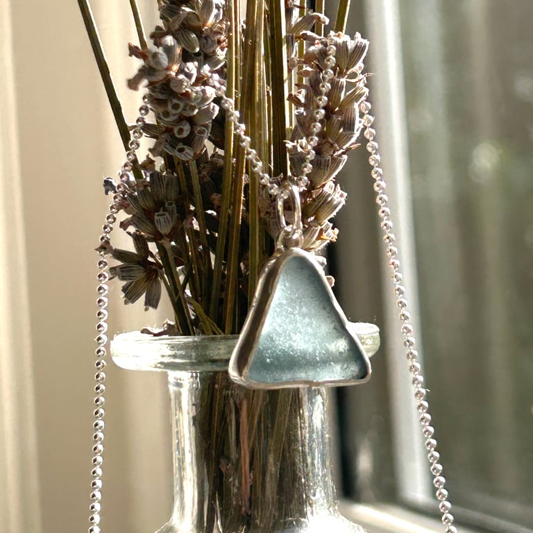 Frosty blue statement seaglass pendant 