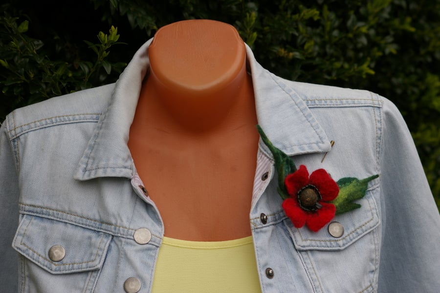 Handmade felted wool flower pin brooch