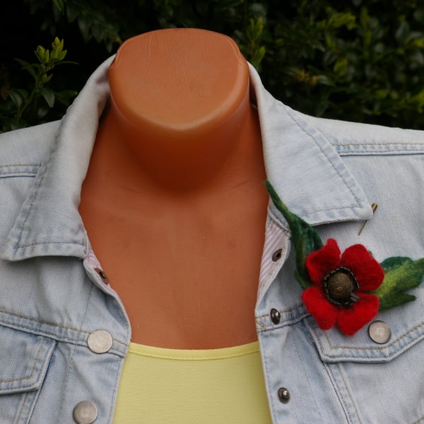 Handmade felted wool flower pin brooch