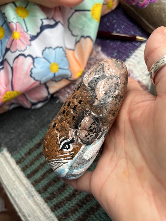 Grey pink  whale small  hand painted paperweight stone 