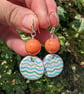 Painted green and blue polymer clay, coral jade and sterling silver earrings - Image 2