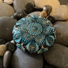 Green & Turquoise Mandala Acrylic Painted Rock Art Stone Hand Painted Unique