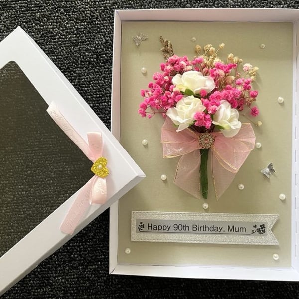 Handmade 3D Dried Flower Birthday Card: Personalized Bouquet C434