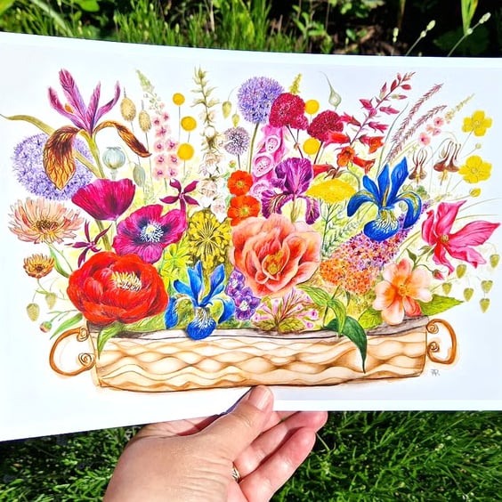 Chelsea Flower Arrangement, flora print from original artwork by Jackie Reynolds