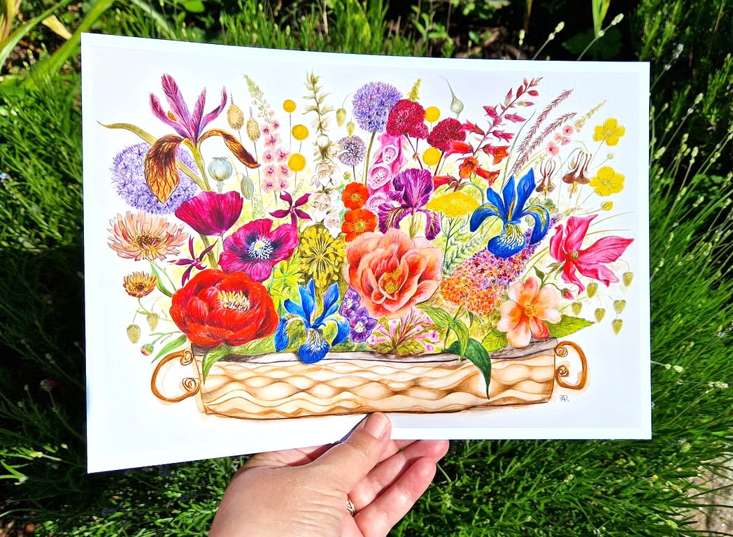 Chelsea Flower Arrangement, flora print from original artwork by Jackie Reynolds