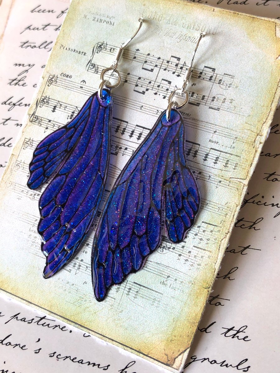 Purple Double Fairy Wing Earrings Sterling Silver