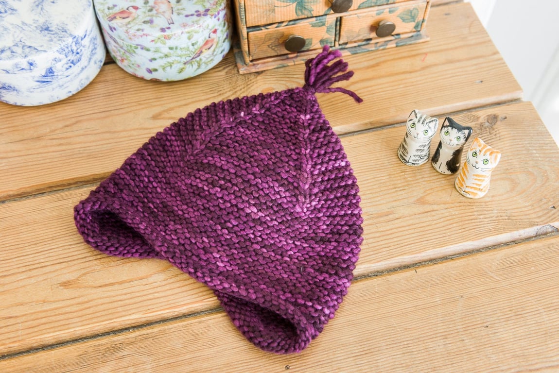 Pixie toddler hat - hand knit little pixie style hat with ear flaps and tassel 