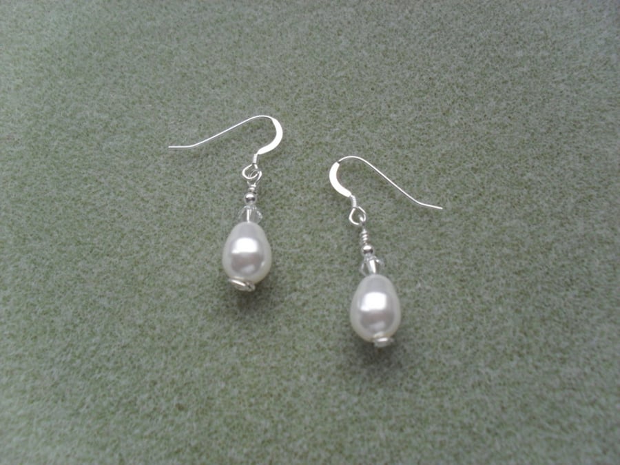 Pearl and Crystal Sterling Silver Earrings With Pearls From Swarovski 