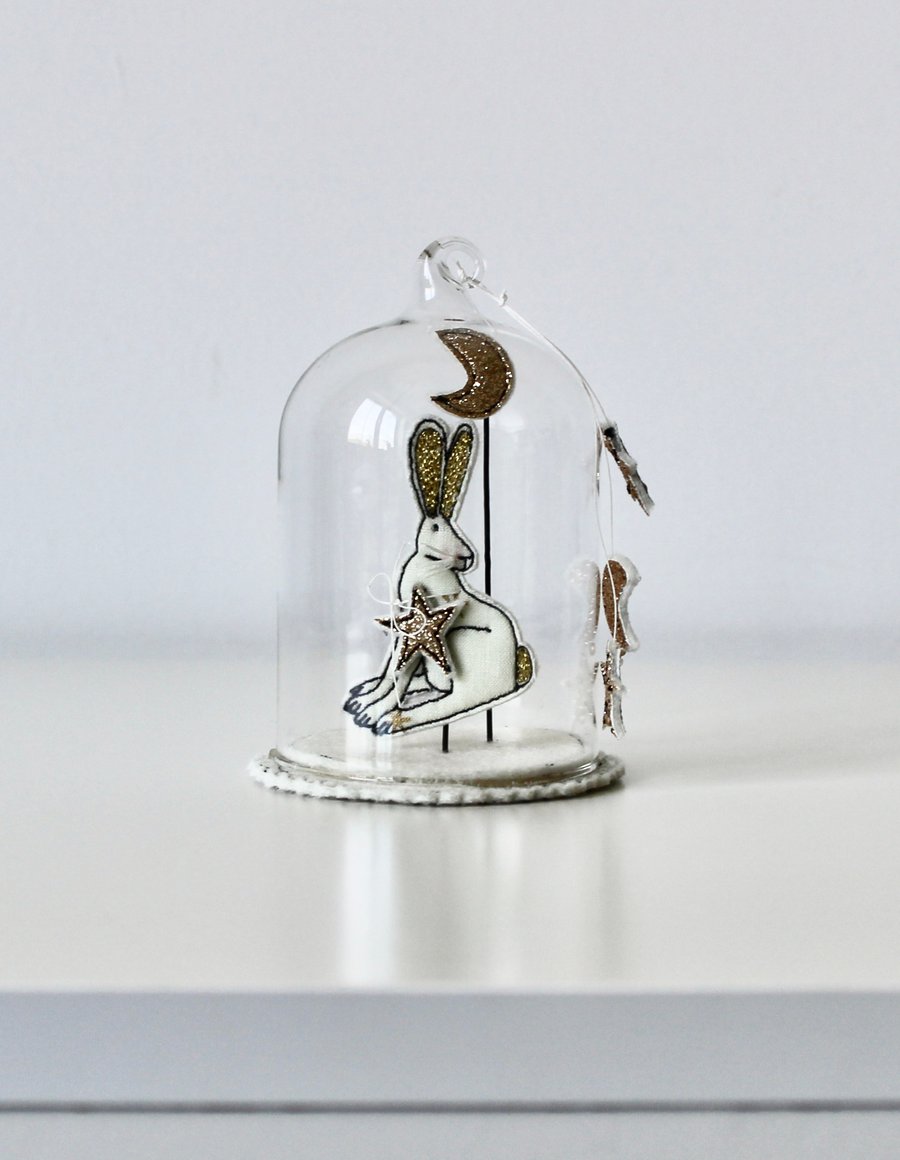 'Hare and Moon'- Glass Dome Decoration
