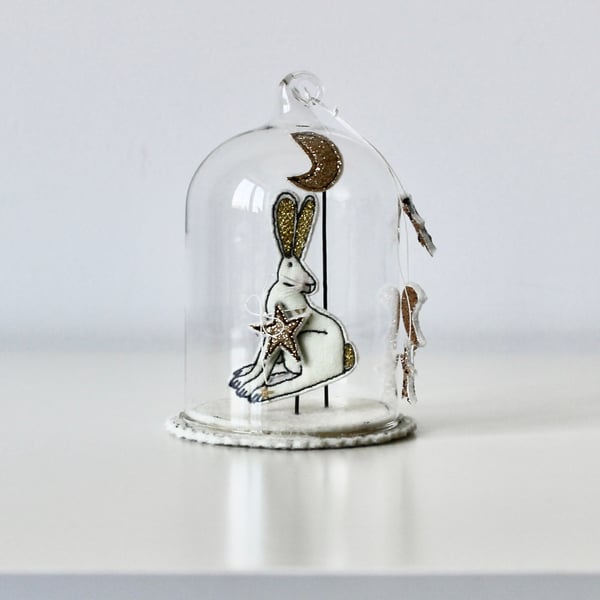 'Hare and Moon'- Glass Dome Decoration