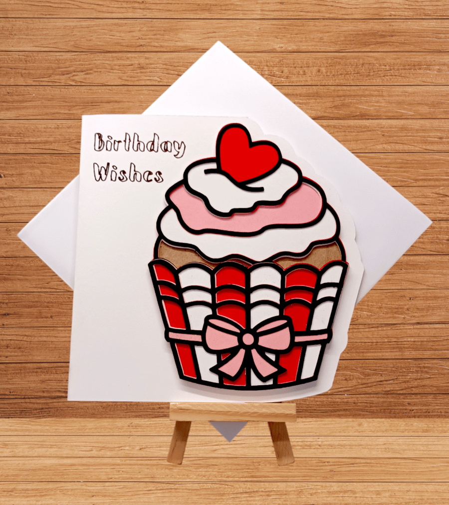 Delightful layered heart cupcake birthday card