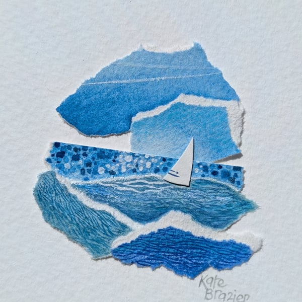 Caribbean Blue - Original miniature collage. Unmounted or Mounted