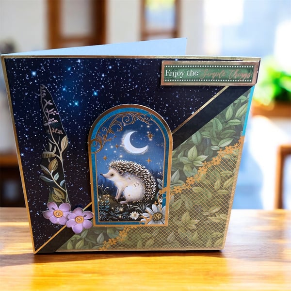 “Enjoy the Little Things” – Handmade Blank Hedgehog Card