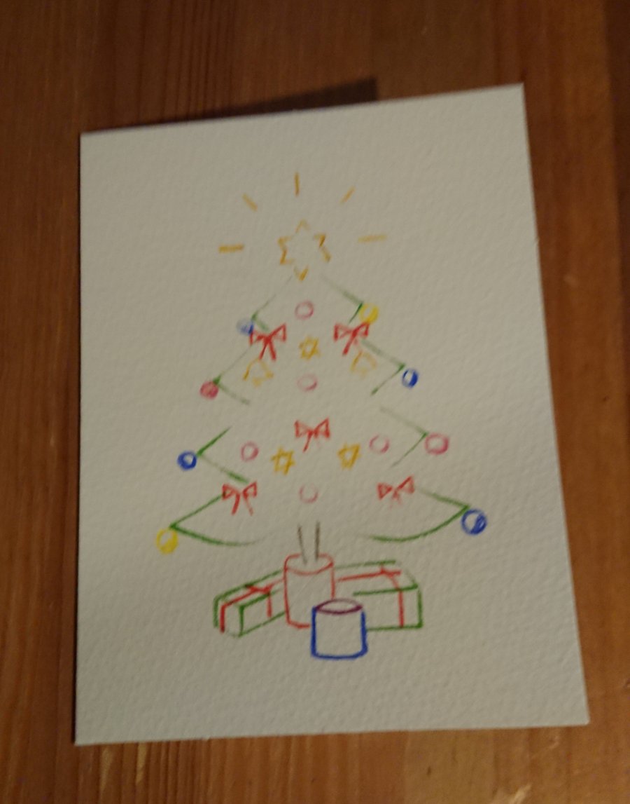 Seconds - Decorated Christmas Tree hand drawn from handcut stencils