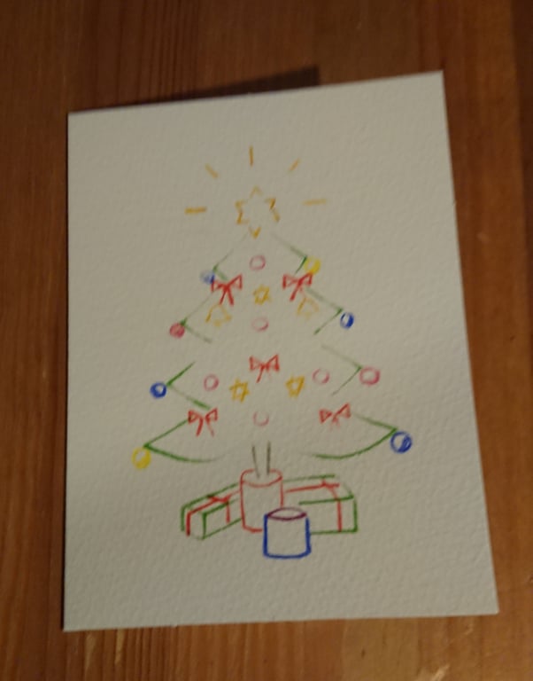 Seconds - Decorated Christmas Tree hand drawn from handcut stencils