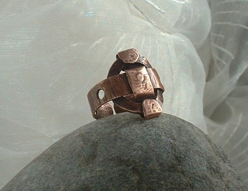 Solar Cross Adjustable Unisex Rustic Copper Thumb Finger Ring