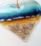 Coastal heart suncatcher, fused glass hanger.  - Image 9