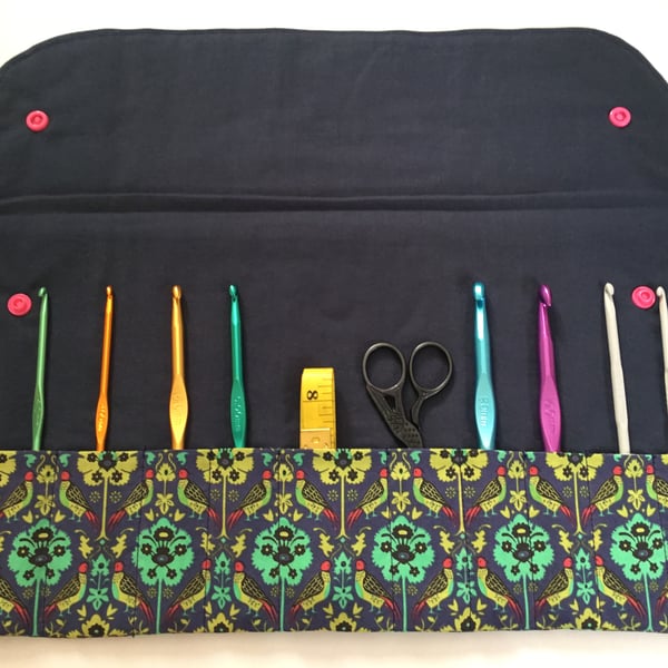 Liberty Fabric Crochet Hook Roll With tape measure
