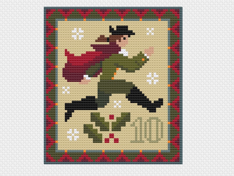 094J Cross Stitch 12 days of Christmas carol 10th Day Lords a Leaping mini chart