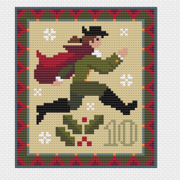 094J Cross Stitch 12 days of Christmas carol 10th Day Lords a Leaping mini chart