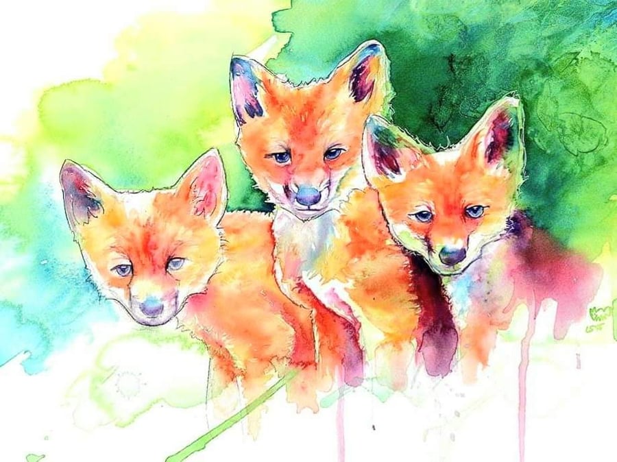 Fox Cubs Original Watercolour
