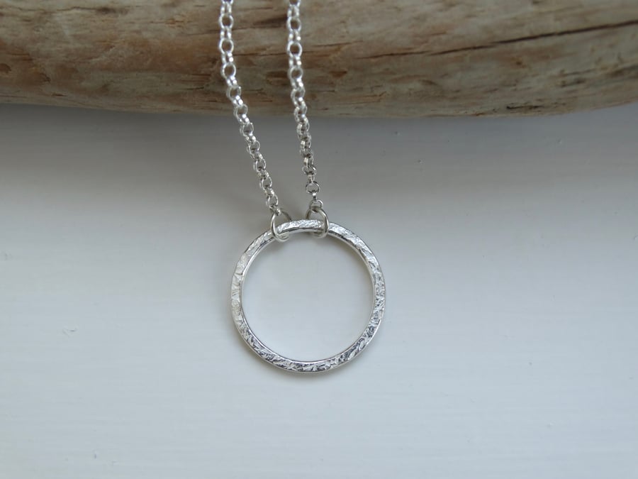 CLEARANCE 18mm hoop pendant in Eco Silver with frost pattern  - fully hallmarked