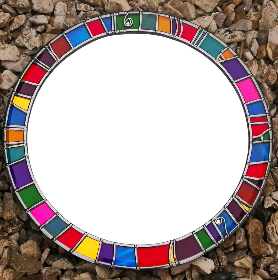 30cm Round Wall Mirror A Vibrant Rainbow of Stained Glass Effect.. (Only 1) 