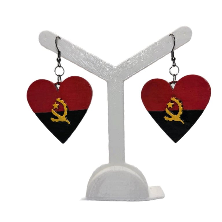 Angolan flag earrings,love Angola,loveheart jewellery,african queen,hand painted