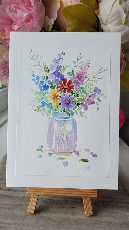 Original watercolor greeting card, summer flower, special occasion, Unique