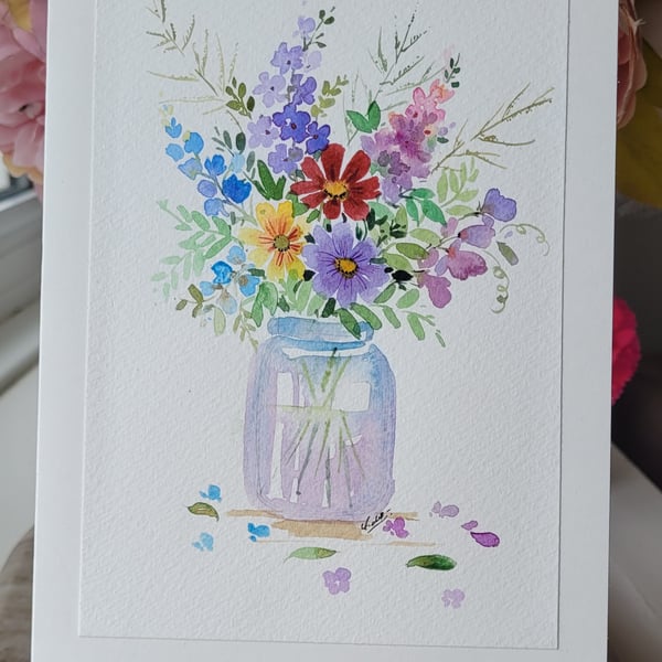 Original watercolor greeting card, summer flower, special occasion, Unique