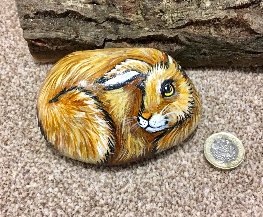 Hand painted pebble rabbit rock art pet stone painting 