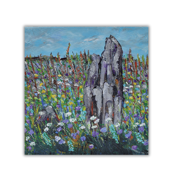 Acrylic painting on a cradled canvas panel - standing stones - Scotland. 