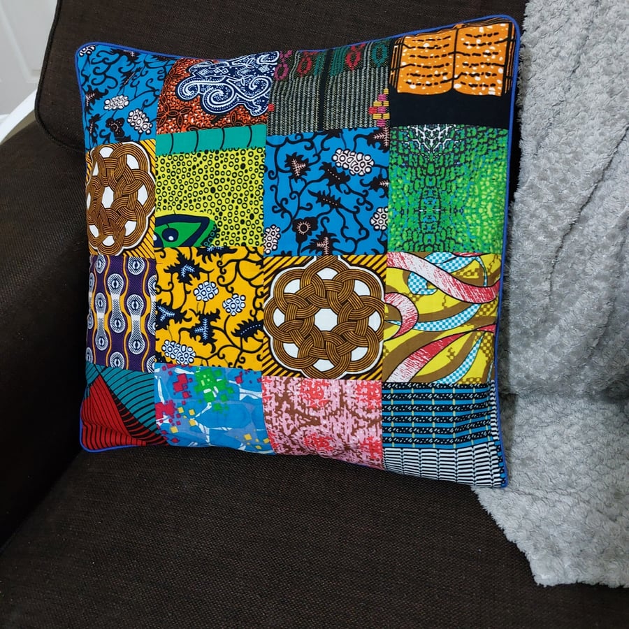 Multicoloured patchwork African fabric cotton cushion covers
