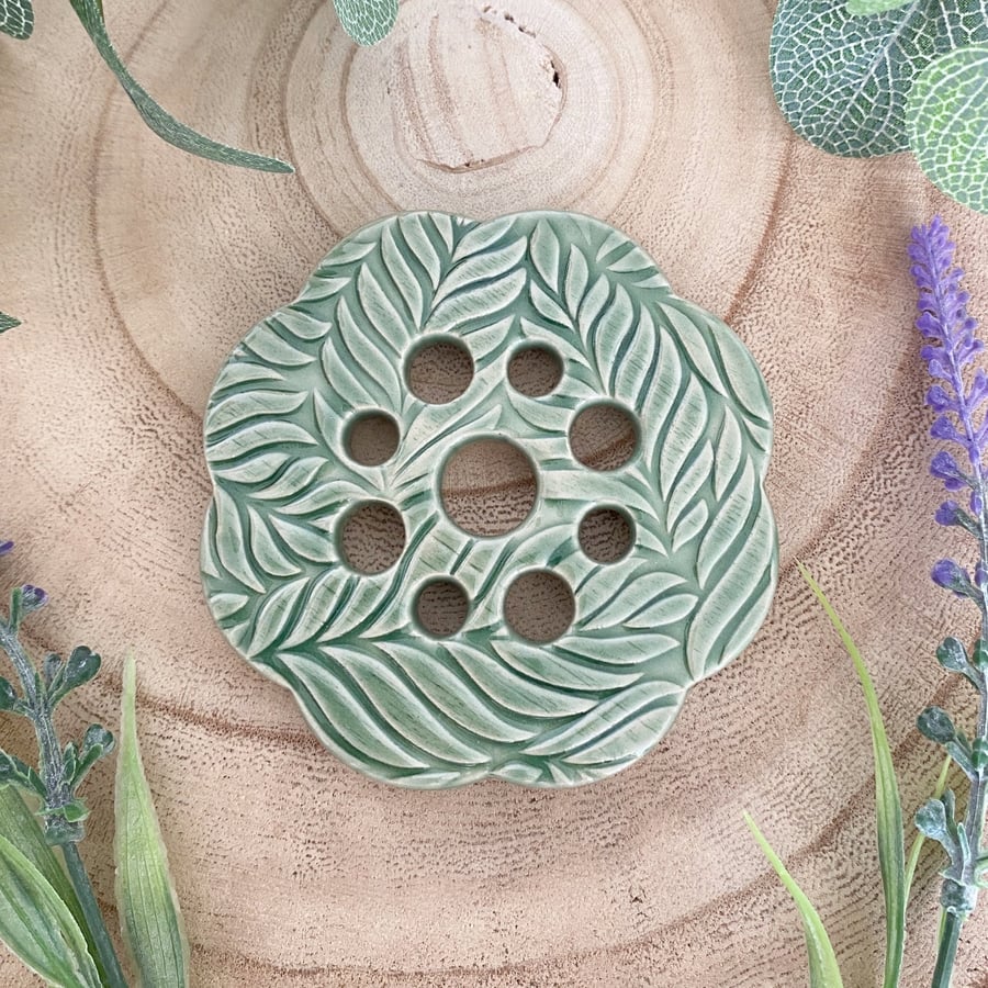Jade Green Embossed Ceramic Flower Arranging Frog