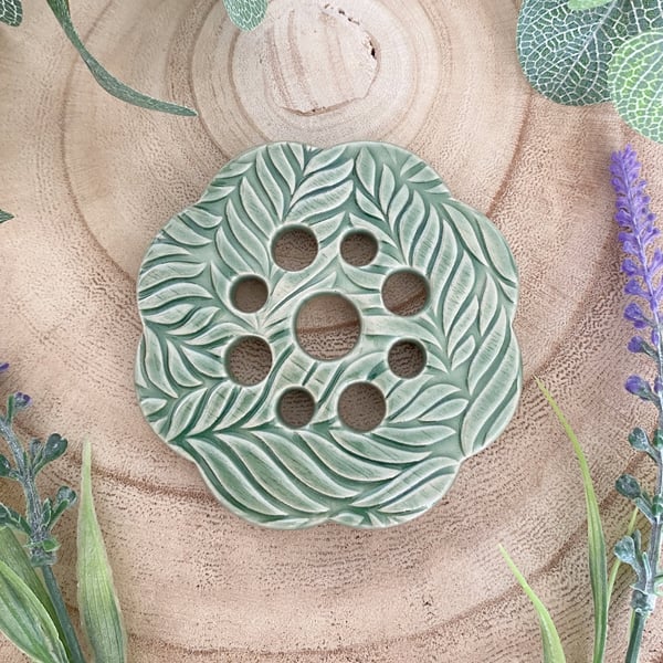 Jade Green Embossed Ceramic Flower Arranging Frog