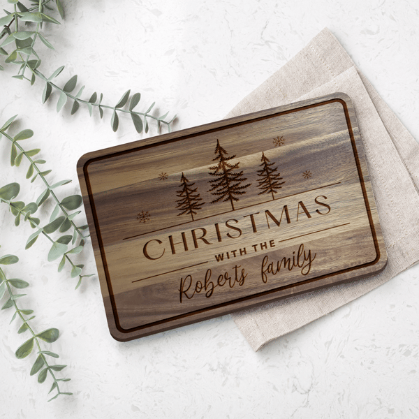 Christmas With The Family - Personalised Christmas Chopping Board, Festive Gift 