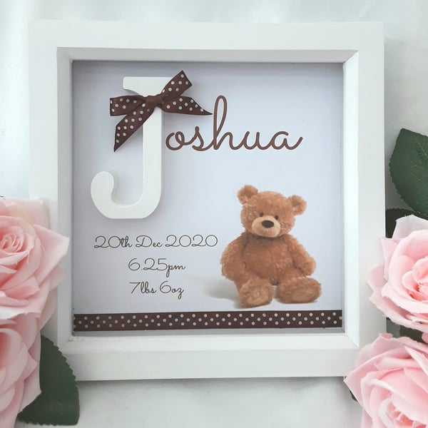 23cm Teddy Frame, Personalised New baby frame,baby girl frame,baby frame