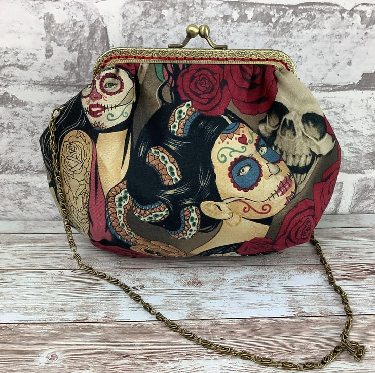 Gothic Day of the Dead small fabric frame clutc Folksy